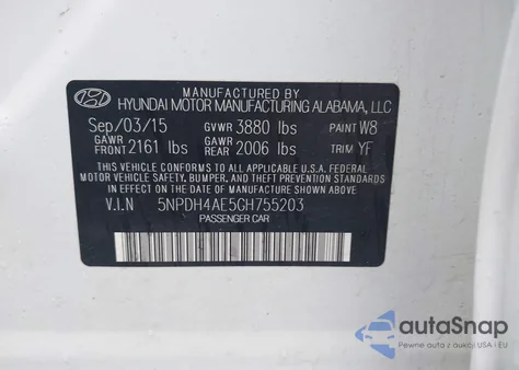 2016 Hyundai Elantra Value Edition from USA, damaged, VIN 5NPDH4AE5GH755203